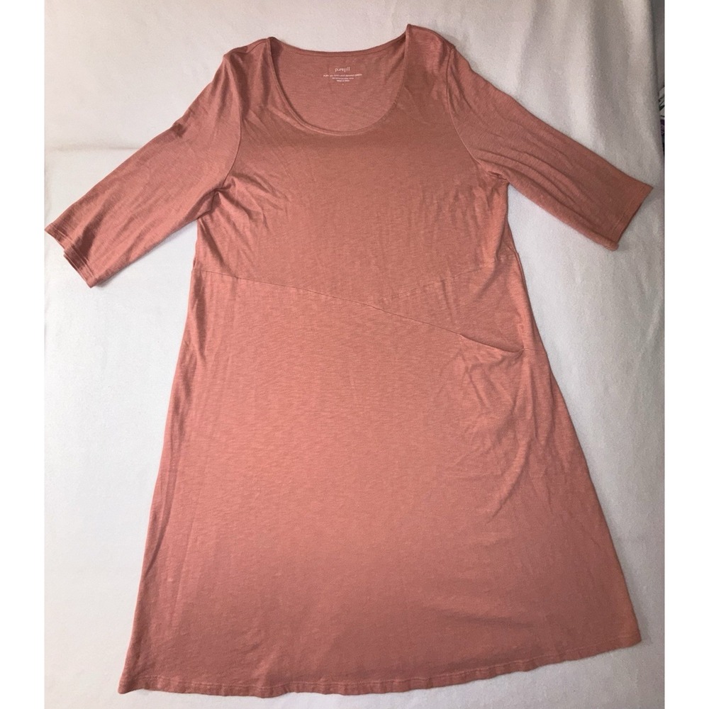 Pure Jill Womens Easy Knit‎ Seamed Dress L Pink 3/4 Sleeve Front Pocket Cozy